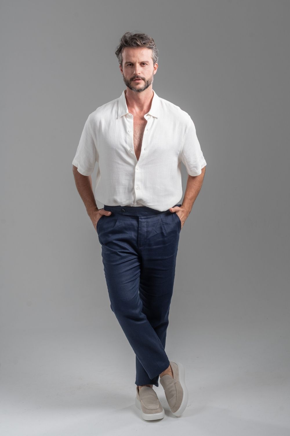 Calça Alfaiataria Noble Linho Azul Marinho - Linha Resort