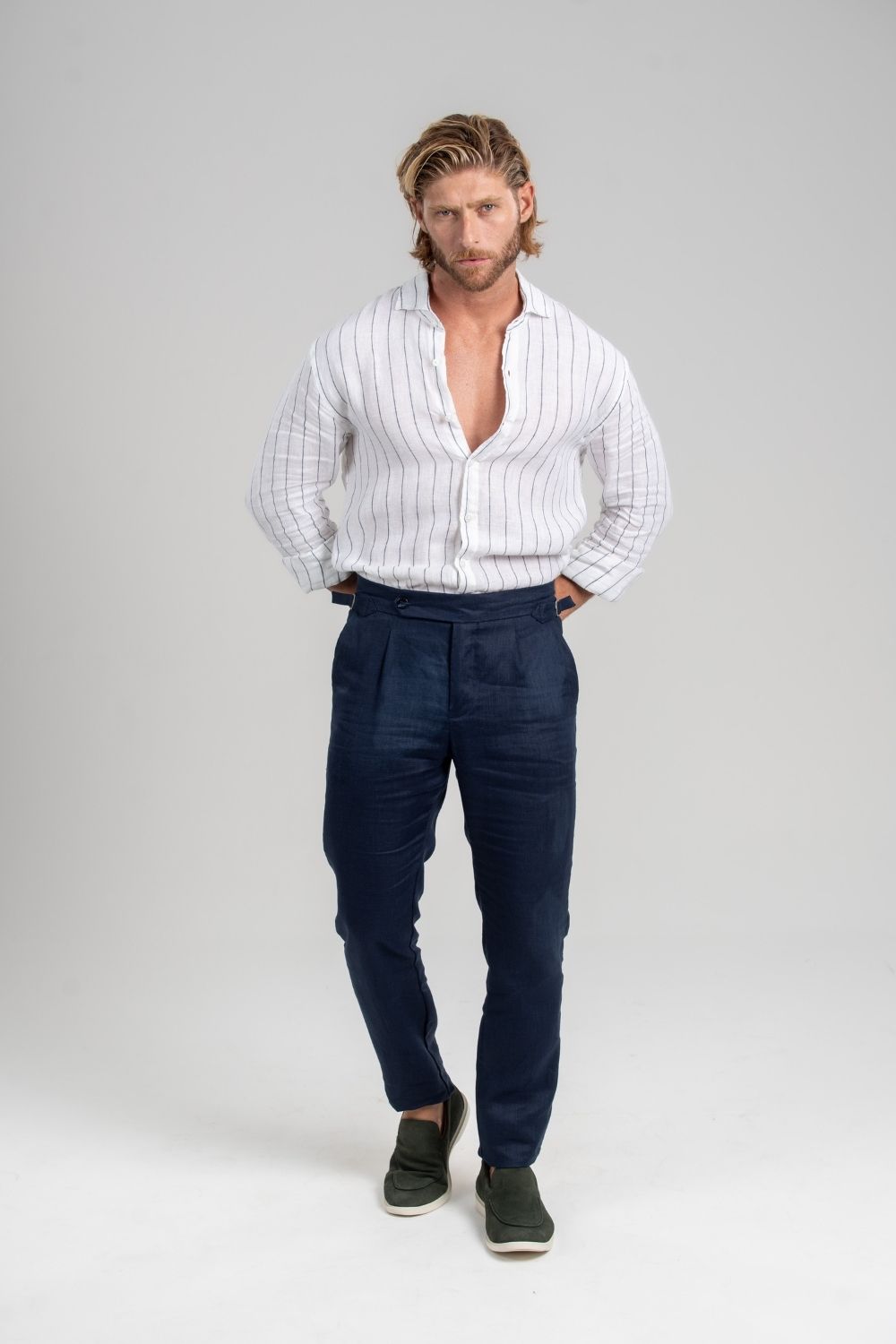 Calça Alfaiataria Noble Linho Azul Marinho - Linha Resort