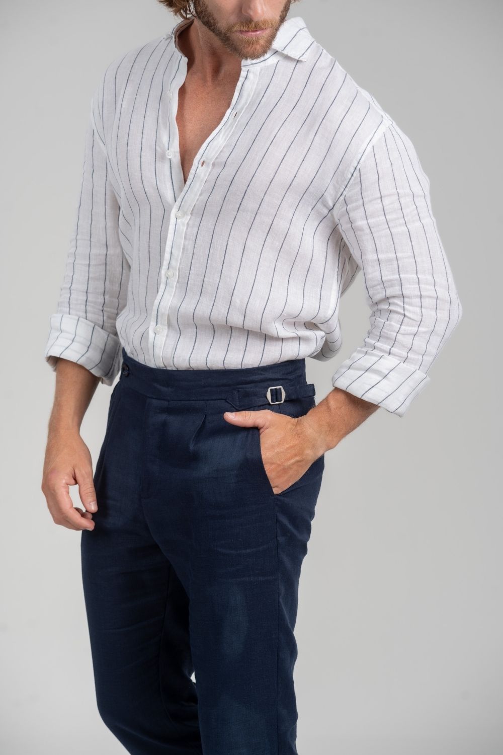 Calça Alfaiataria Noble Linho Azul Marinho - Linha Resort