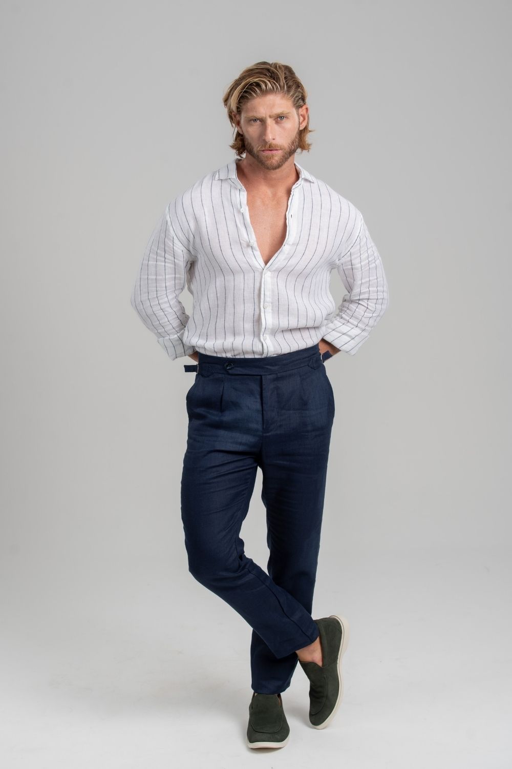 Calça Alfaiataria Noble Linho Azul Marinho - Linha Resort