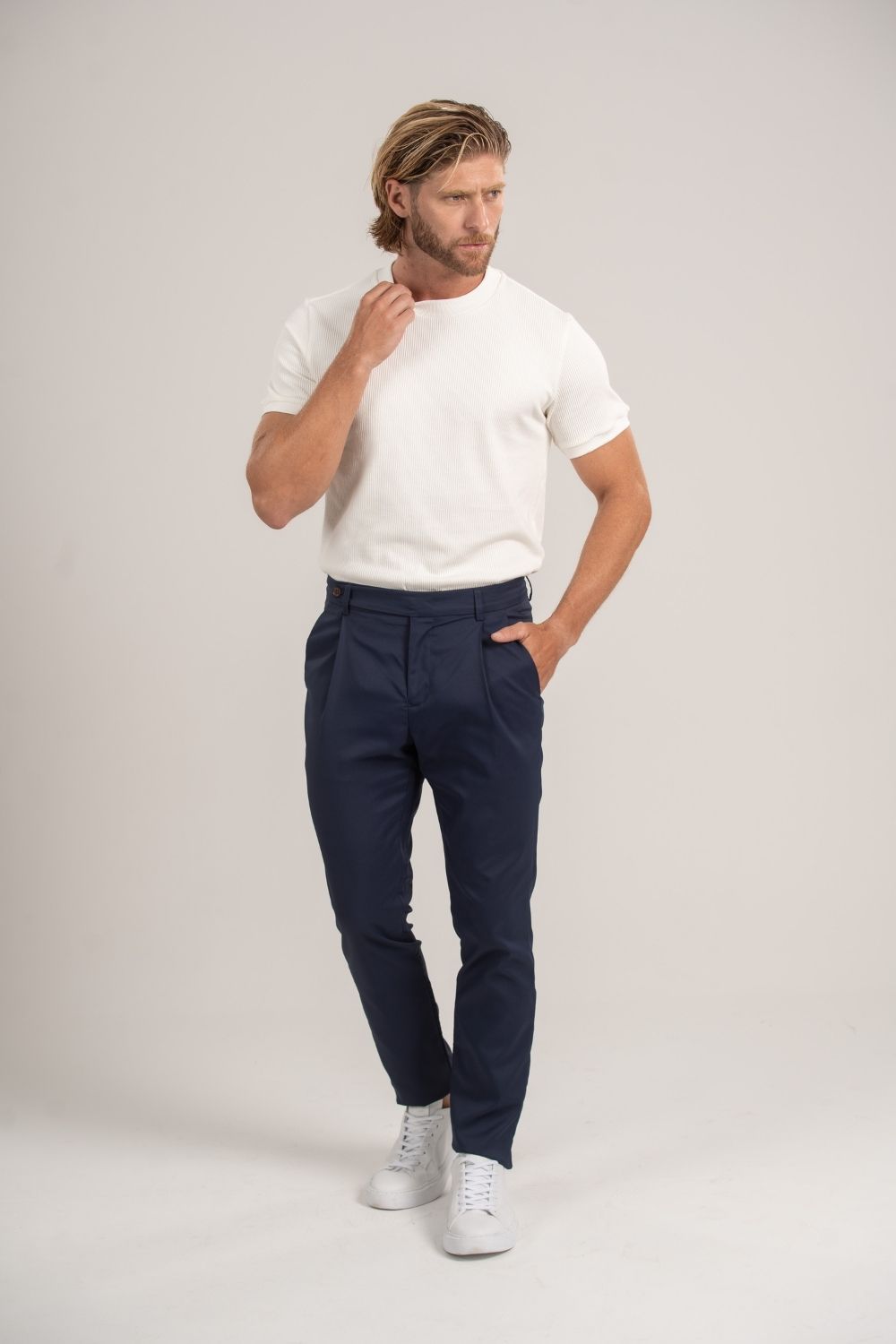 Calça Alfaitaria Tec Felline Azul Escura - Linha Rich