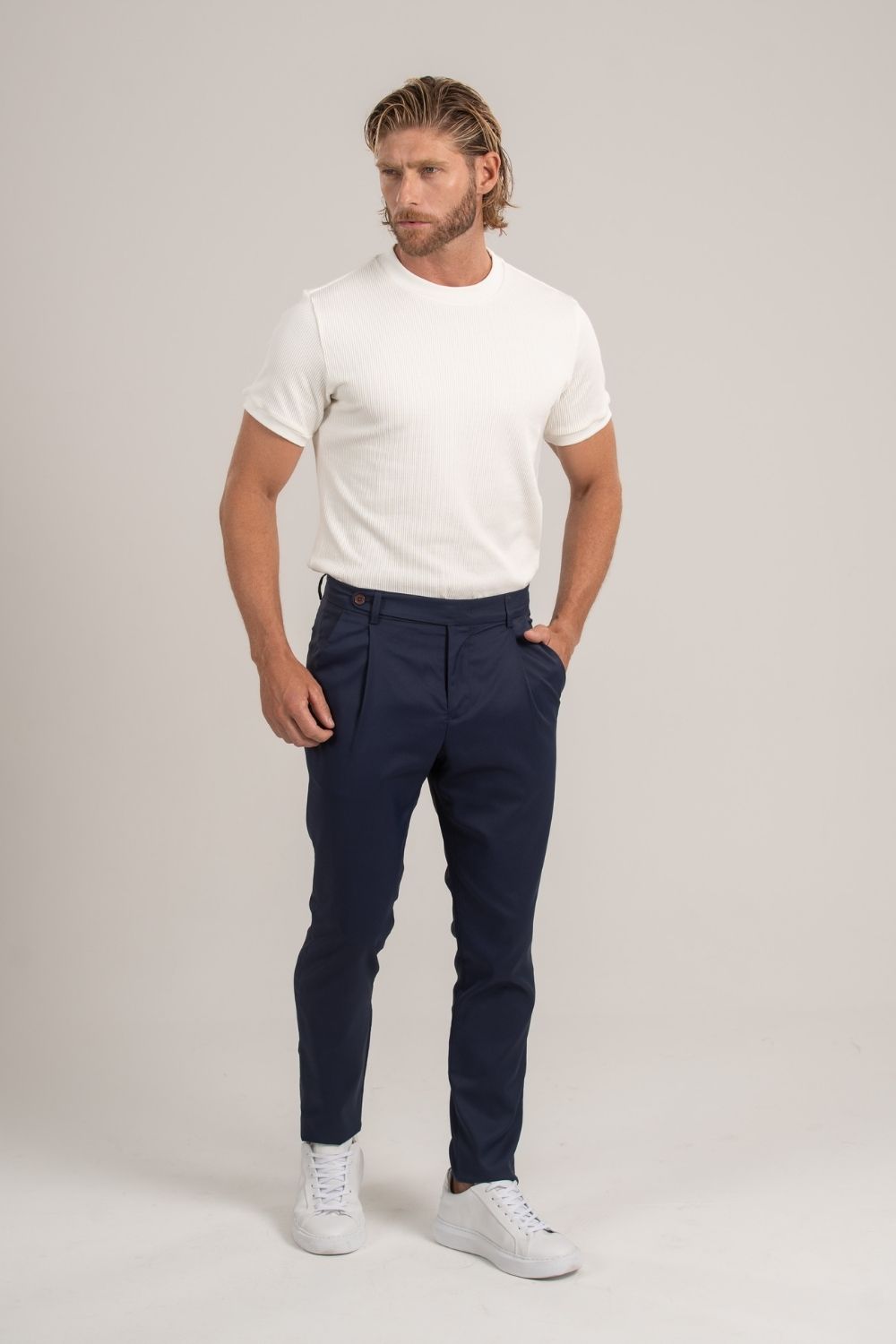 Calça Alfaitaria Tec Felline Azul Escura - Linha Rich