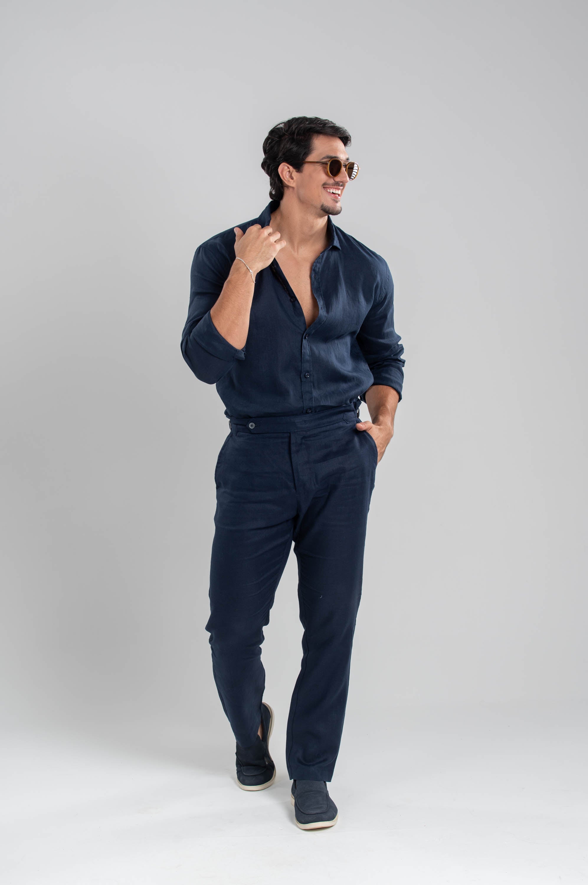 Calça Amalfi Alfaitaria Linho Azul Escuro - Linha Resort