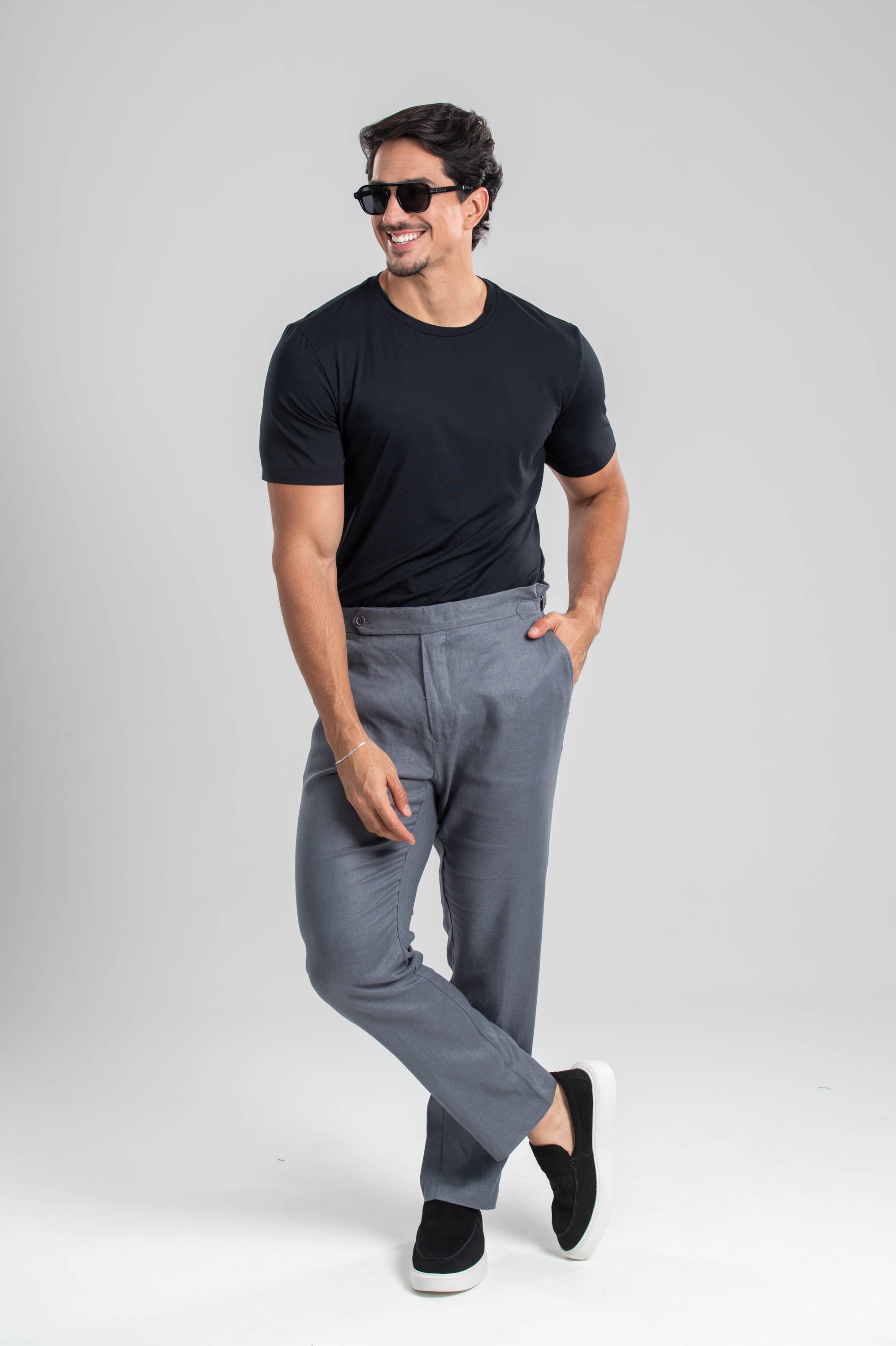 Calça Amalfi Alfaitaria Linho Chumbo - Linha Resort