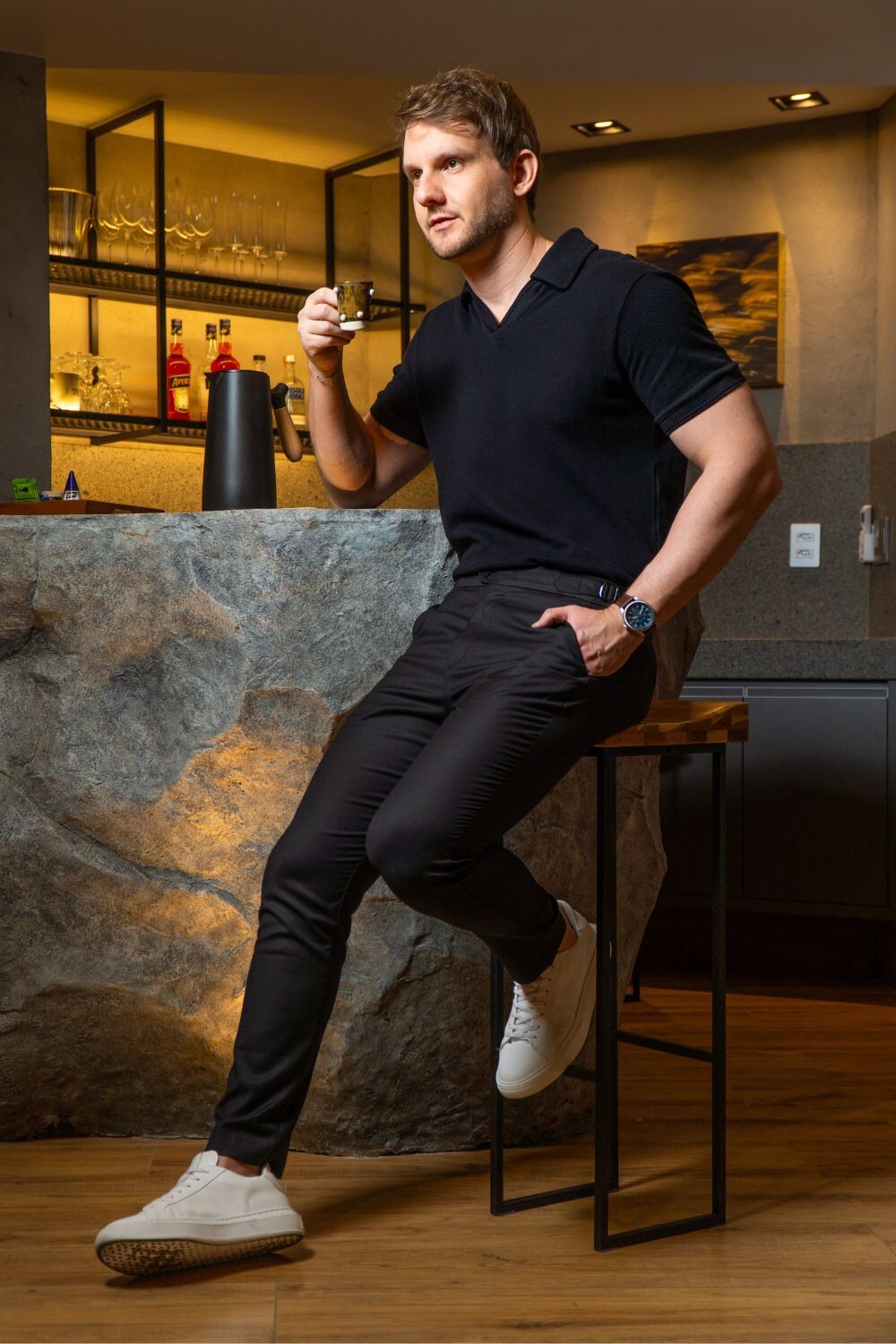 Calça Blaine Alfaiataria Com Ajuste Lateral - Linha Rich - Preto