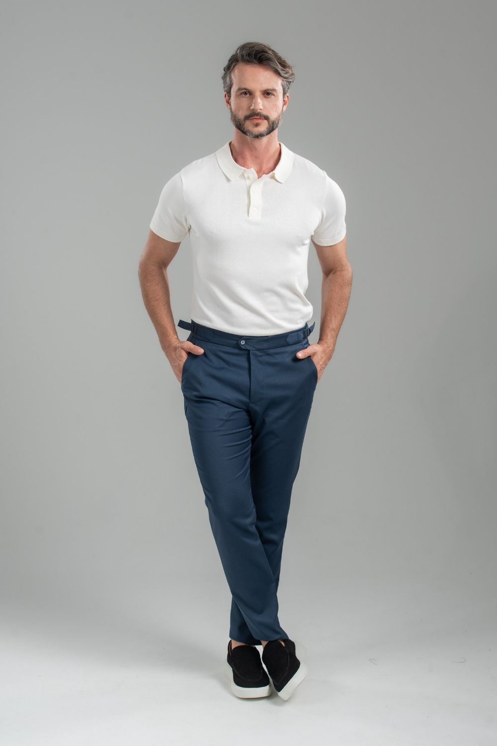 Calça Blaine Alfaiataria Com Ajuste Lateral - Linha Rich - Azul Escuro