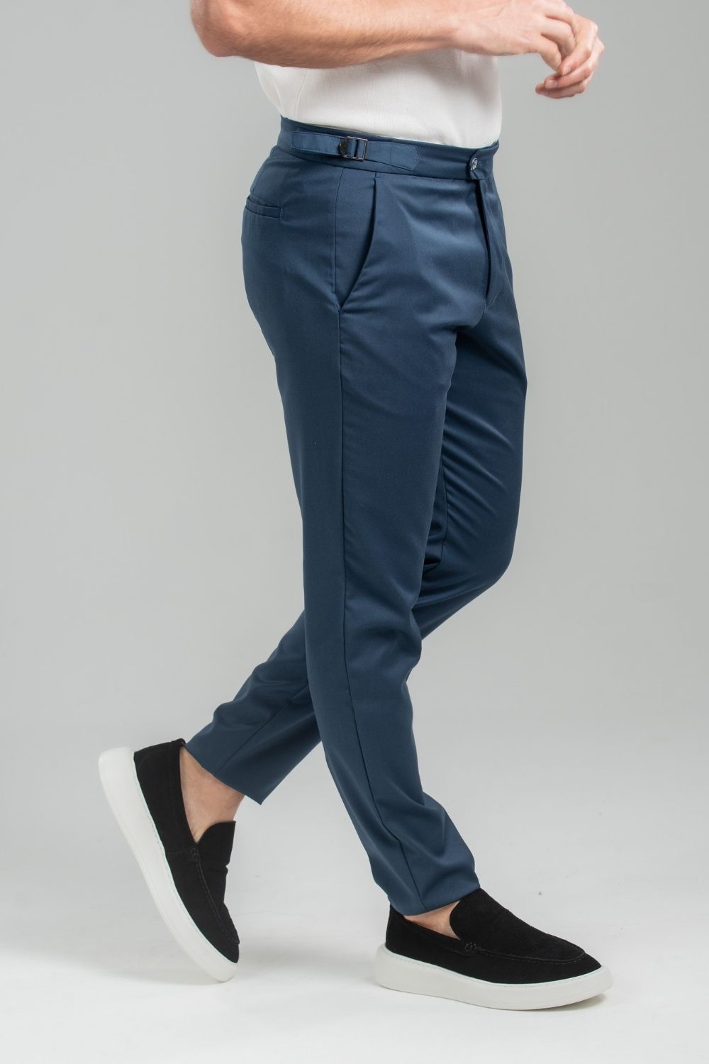 Calça Blaine Alfaiataria Com Ajuste Lateral - Linha Rich - Azul Escuro