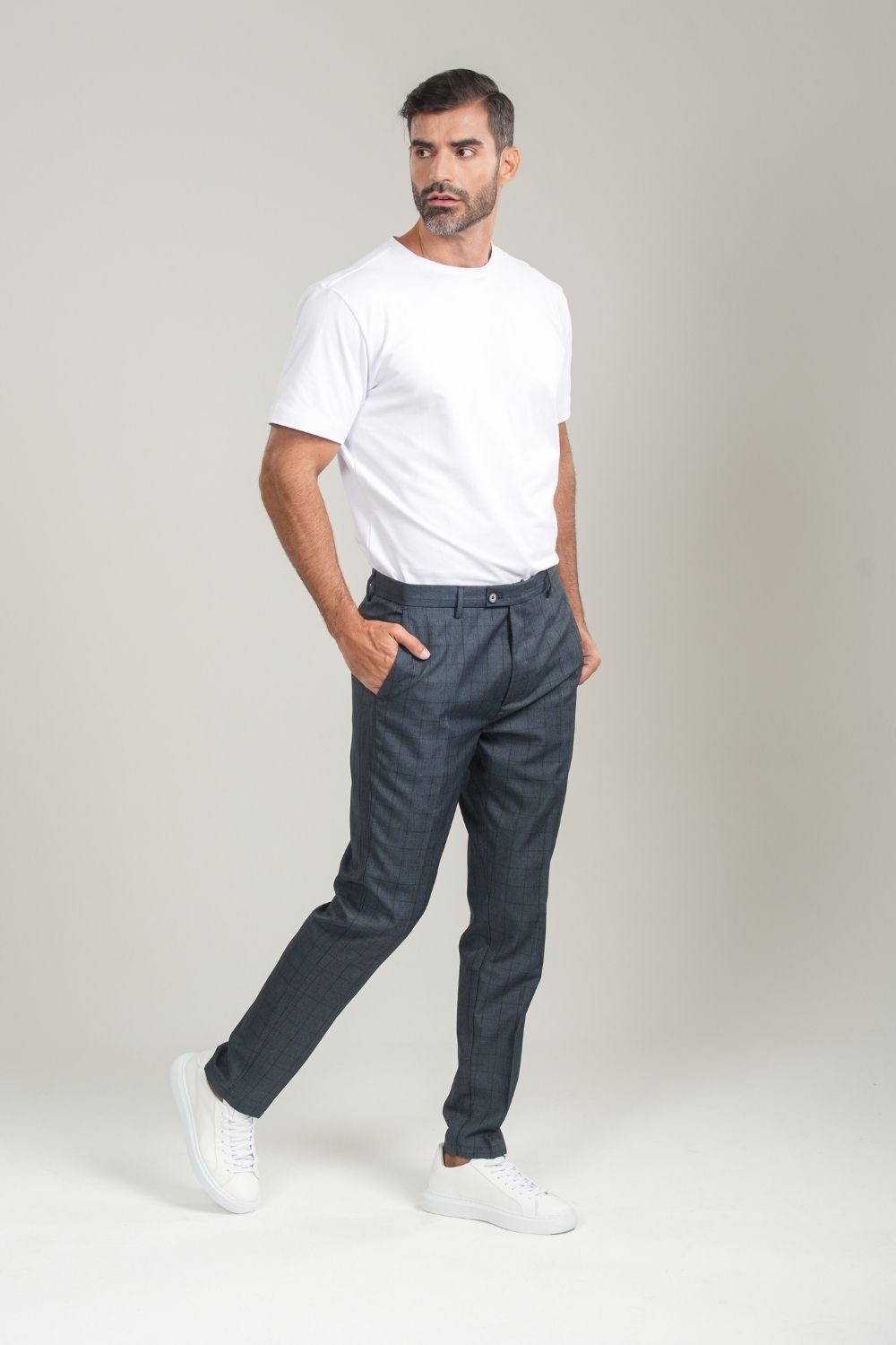 Calça Alfaitaria Brixton Xadrez Azul Escuro - Linha Essential