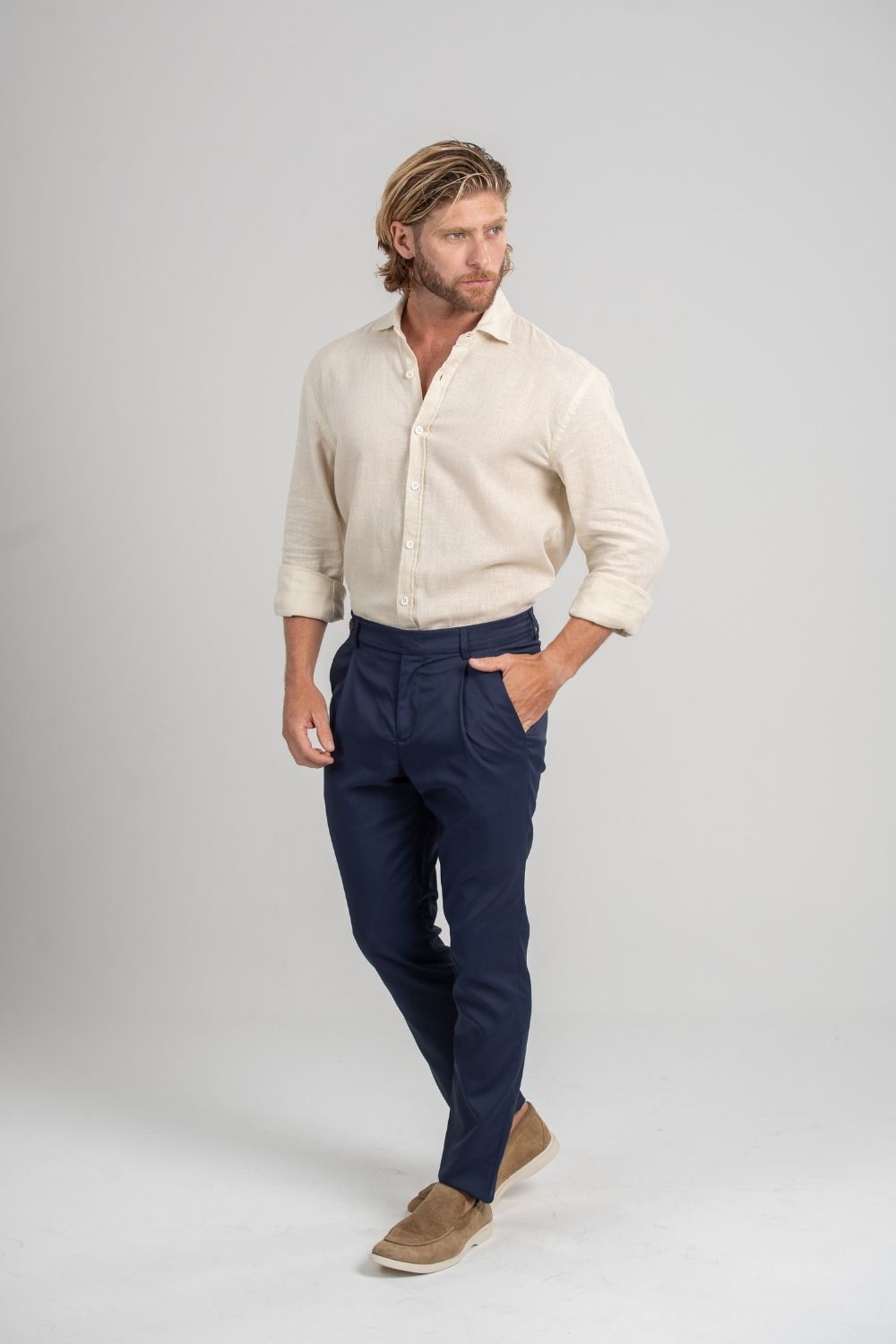 Calça Alfaitaria Tec Felline Azul Escura - Linha Rich