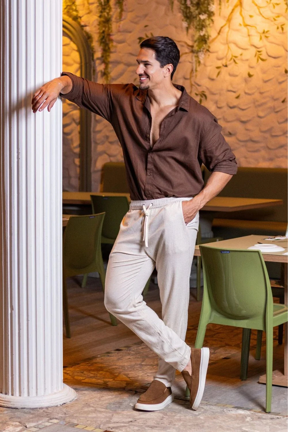 Calça Resort Linho Slim Natural - Linha Resort