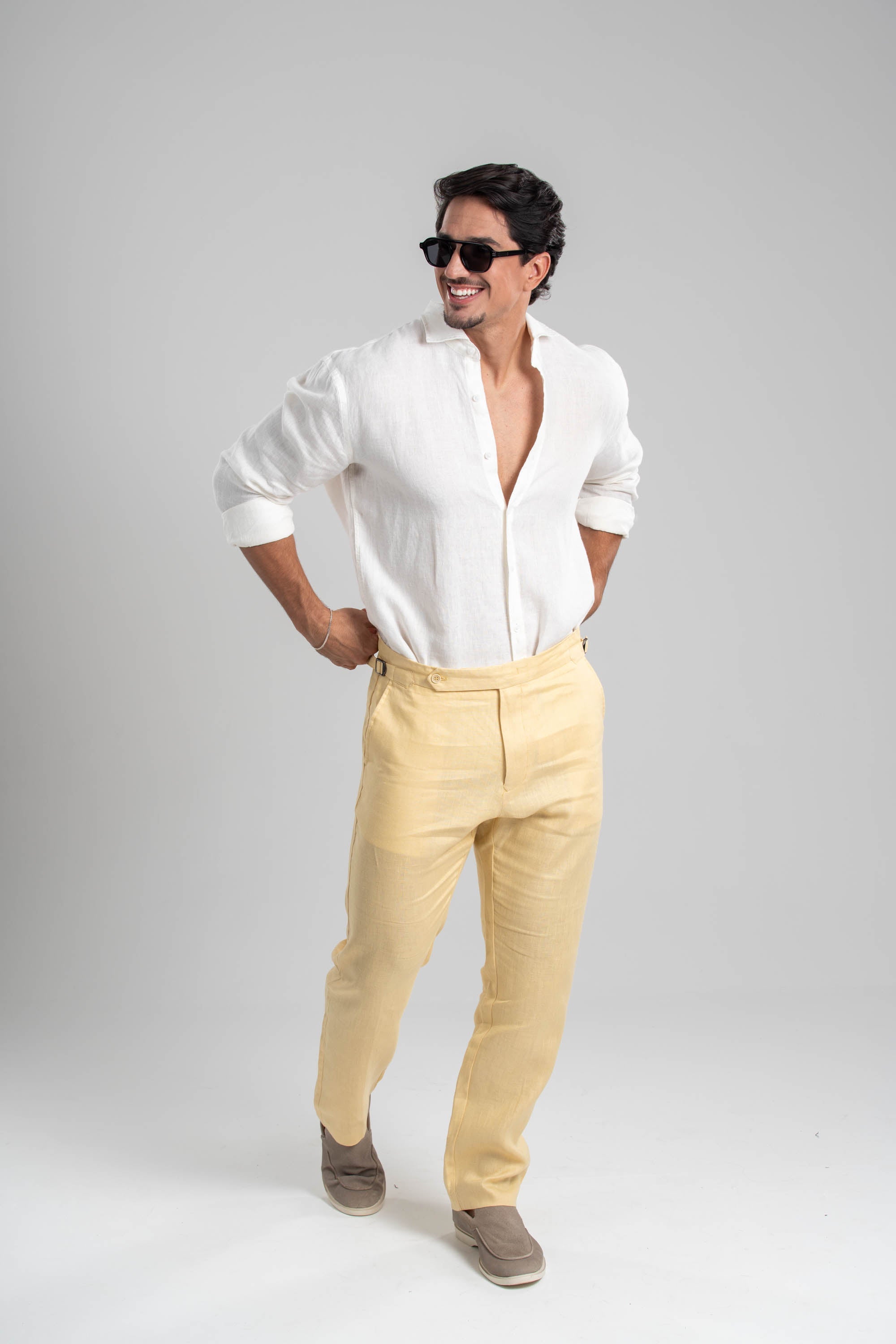 Calça Amalfi Alfaitaria Linho Amarelo - Linha Resort