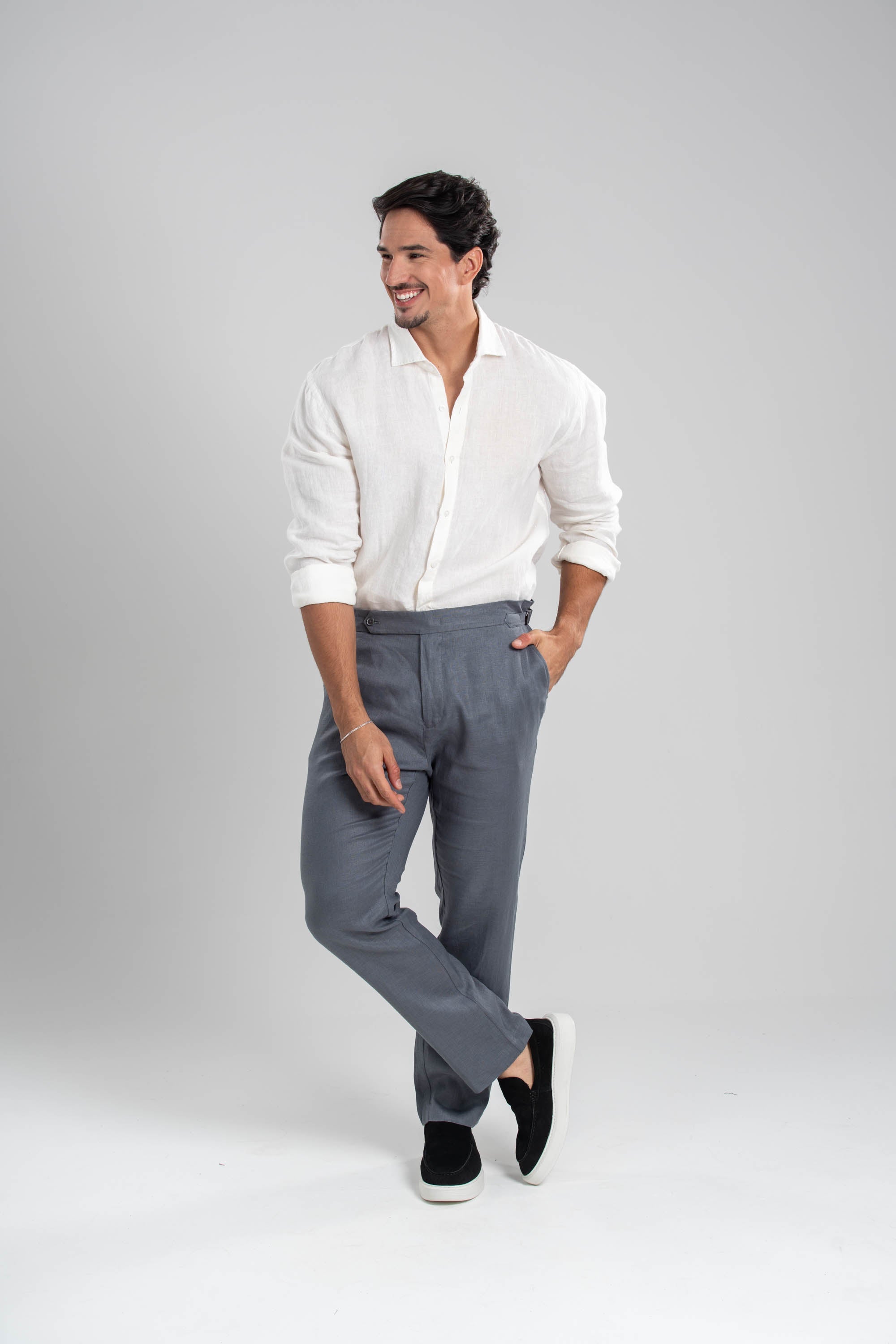 Calça Amalfi Alfaitaria Linho Chumbo - Linha Resort